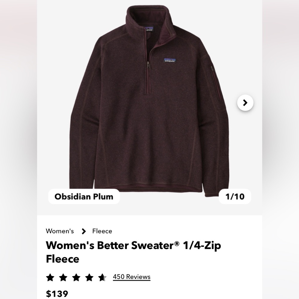 Patagonia Women’s better sweater 1/4 zip fleece